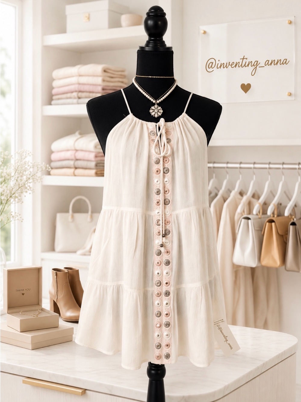 POL Cream Loose Fit Flowy Top w/Striking Peach Embroidery and Textured Details